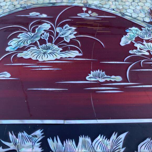 Vintage Asian Lacquered Wood Panels Inlaid with Mother Of Pearl - Picture 10 of 15
